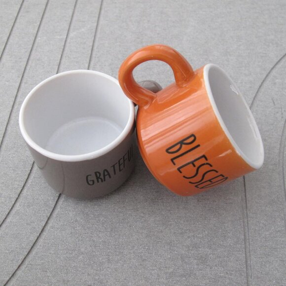Espresso Cups Set of 2 Mugs Gray, Orange Mini 2.3 oz Cups perfect shot of coffee - Picture 4 of 8